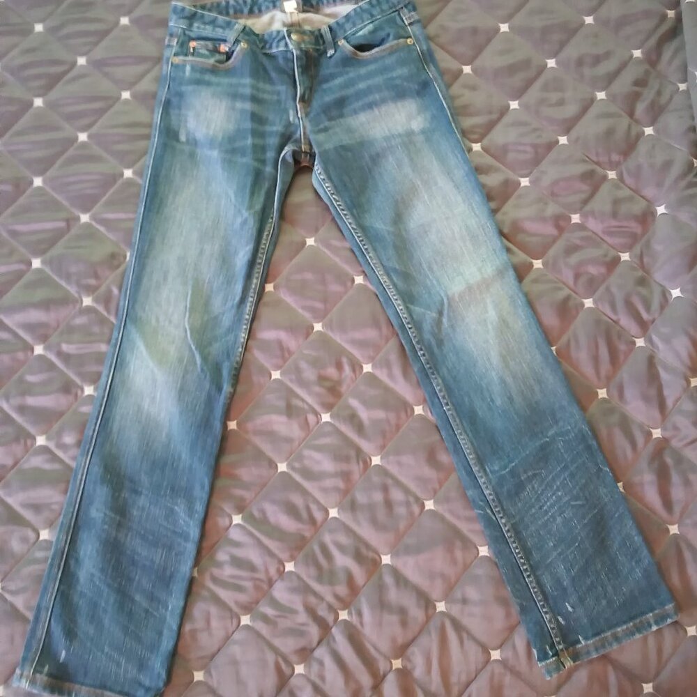 Armani Exchange π Womens Gorgeous Boot Cut Denim Distressed Wash Blue Jeans π - Picture 2 of 14